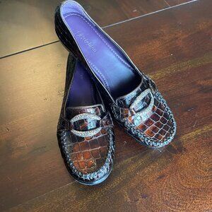 Brighton Women's Brown Croc Medley Embossed Patent Leather Loafers  Size 9